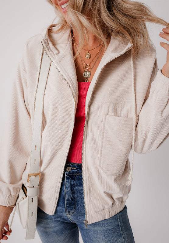 Pocketed Zip Up Long Sleeve Hooded Jacket - Trendsi - Flyclothing LLC