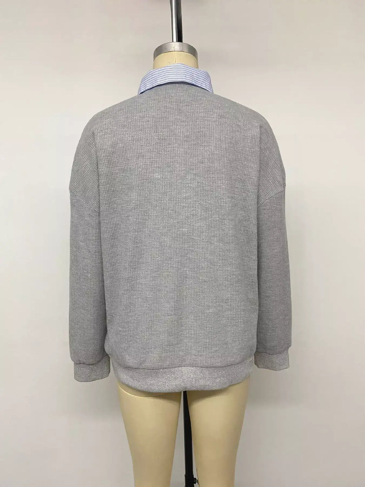 Striped Collar Dropped Shoulder Sweatshirt - Trendsi - Flyclothing LLC
