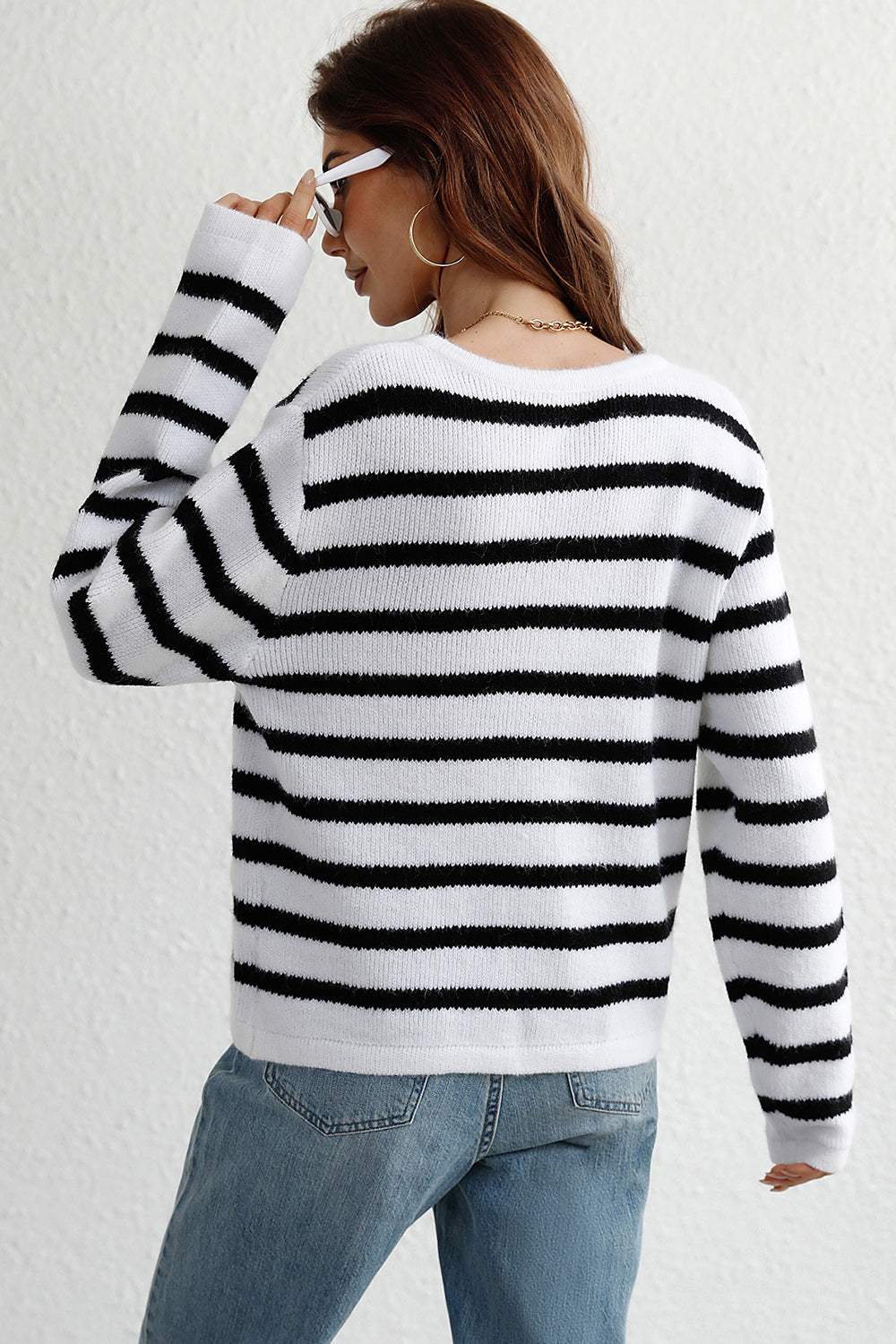 Striped Button Down Long Sleeve Cardigan - Trendsi - Flyclothing LLC