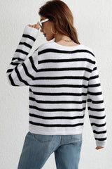 Striped Button Down Long Sleeve Cardigan - Trendsi - Flyclothing LLC