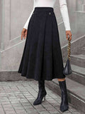 Decorative Button Ruched Midi Skirt - Trendsi - Flyclothing LLC