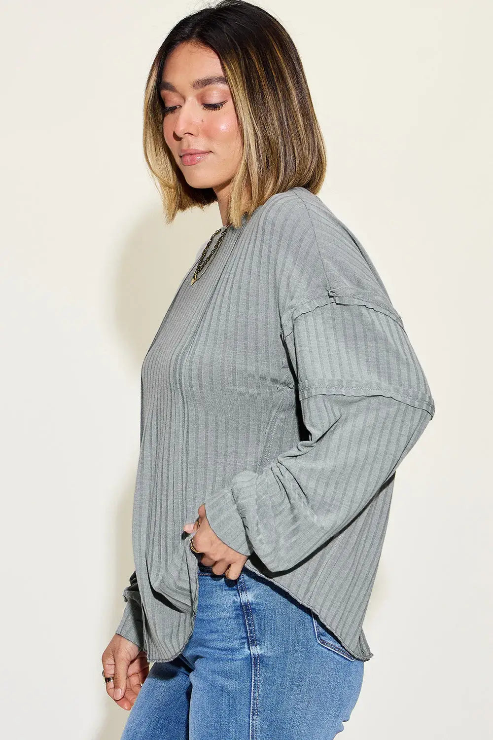 Basic Bae Full Size Ribbed Round Neck Long Sleeve T-Shirt - ShopBasicbae - Flyclothing LLC