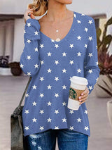 Full Size Side Zip Printed V-Neck Long Sleeve T-Shirt - Trendsi - Flyclothing LLC
