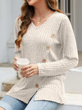 V-Neck Long Sleeve T-Shirt - Trendsi - Flyclothing LLC