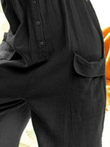 BiBi Gauze Buttoned Up Overall Jumpsuit with Pockets - Trendsi - Flyclothing LLC