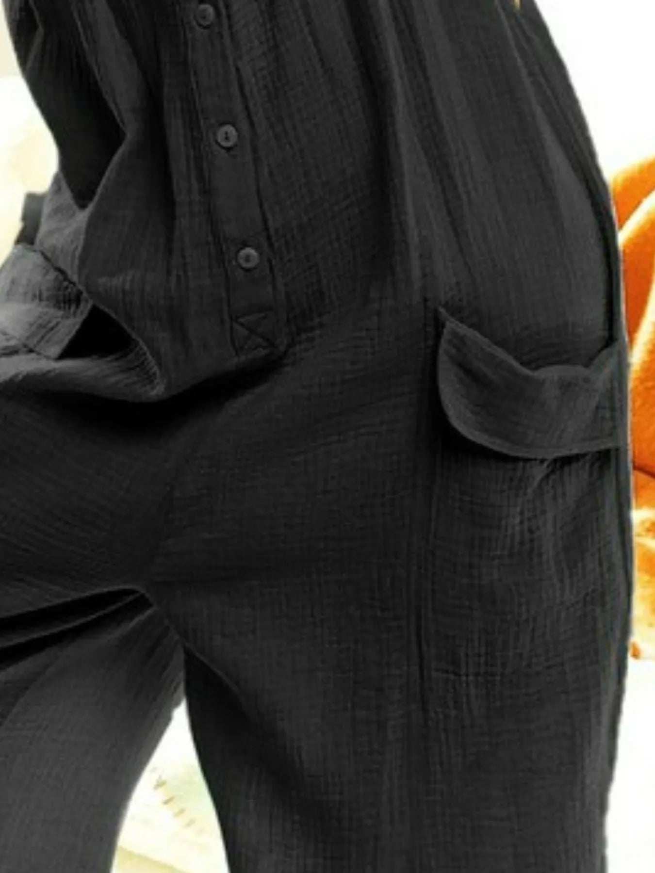 BiBi Gauze Buttoned Up Overall Jumpsuit with Pockets - Trendsi - Flyclothing LLC