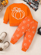 Children's Halloween Pumpkin Print Long Sleeve Sweatshirt and Pants Set - Trendsi - Flyclothing LLC