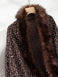 Fringe Leopard Open Front Long Sleeve Poncho - Trendsi