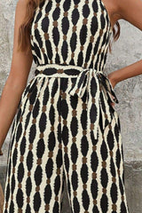 Tied Printed Grecian Neck Jumpsuit - Trendsi - Flyclothing LLC