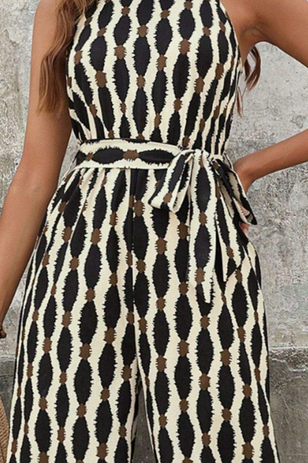 Tied Printed Grecian Neck Jumpsuit - Trendsi - Flyclothing LLC