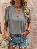 Full Size Casual Notched Short Sleeve Blouse Plus Size - Trendsi - Flyclothing LLC