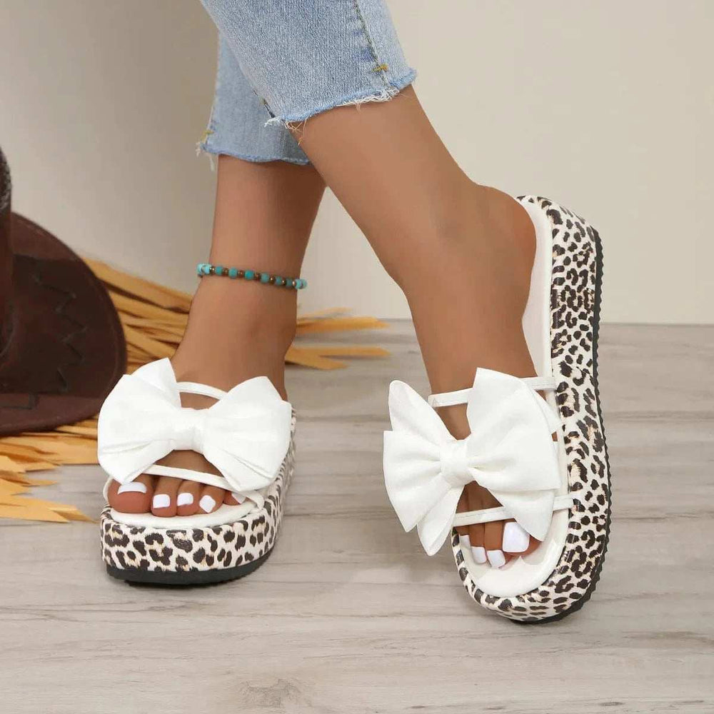 Bow Open Toe Leopard Platform Sandals - Trendsi - Flyclothing LLC