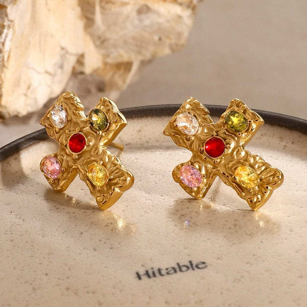 18K Gold-Plated Zircon Cross Earrings - Trendsi - Flyclothing LLC