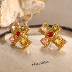 18K Gold-Plated Zircon Cross Earrings - Trendsi