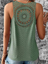 Eyelet Lace Trim V-Neck Tank Top - Trendsi - Flyclothing LLC