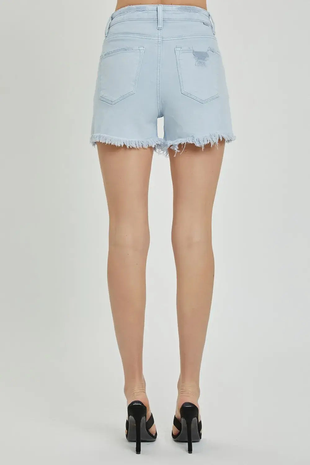 RISEN Full Size High Rise Distressed Detail Denim Shorts - Trendsi - Flyclothing LLC