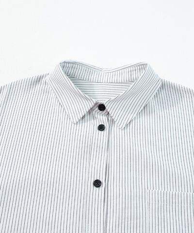 Striped Collared Neck Long Sleeve Shirt - Trendsi - Flyclothing LLC
