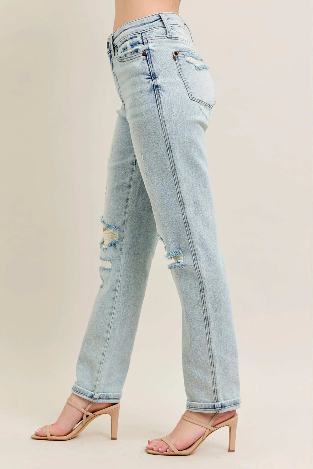 Judy Blue Full Size Mr Repair Stitch Detail Destroy Single Cuff Bf Jeans Plus Size - Trendsi - Flyclothing LLC