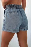 Drawstring High Waist Pocketed Denim Shorts - Trendsi