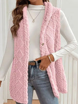 Button Up Plush Hooded Vest Coat - Trendsi - Flyclothing LLC