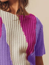 SO ME Boat Neck Multi Colored Lightweight Sweater Top - Trendsi - Flyclothing LLC