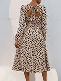 Tied Slit Printed Long Sleeve Midi Dress - Trendsi
