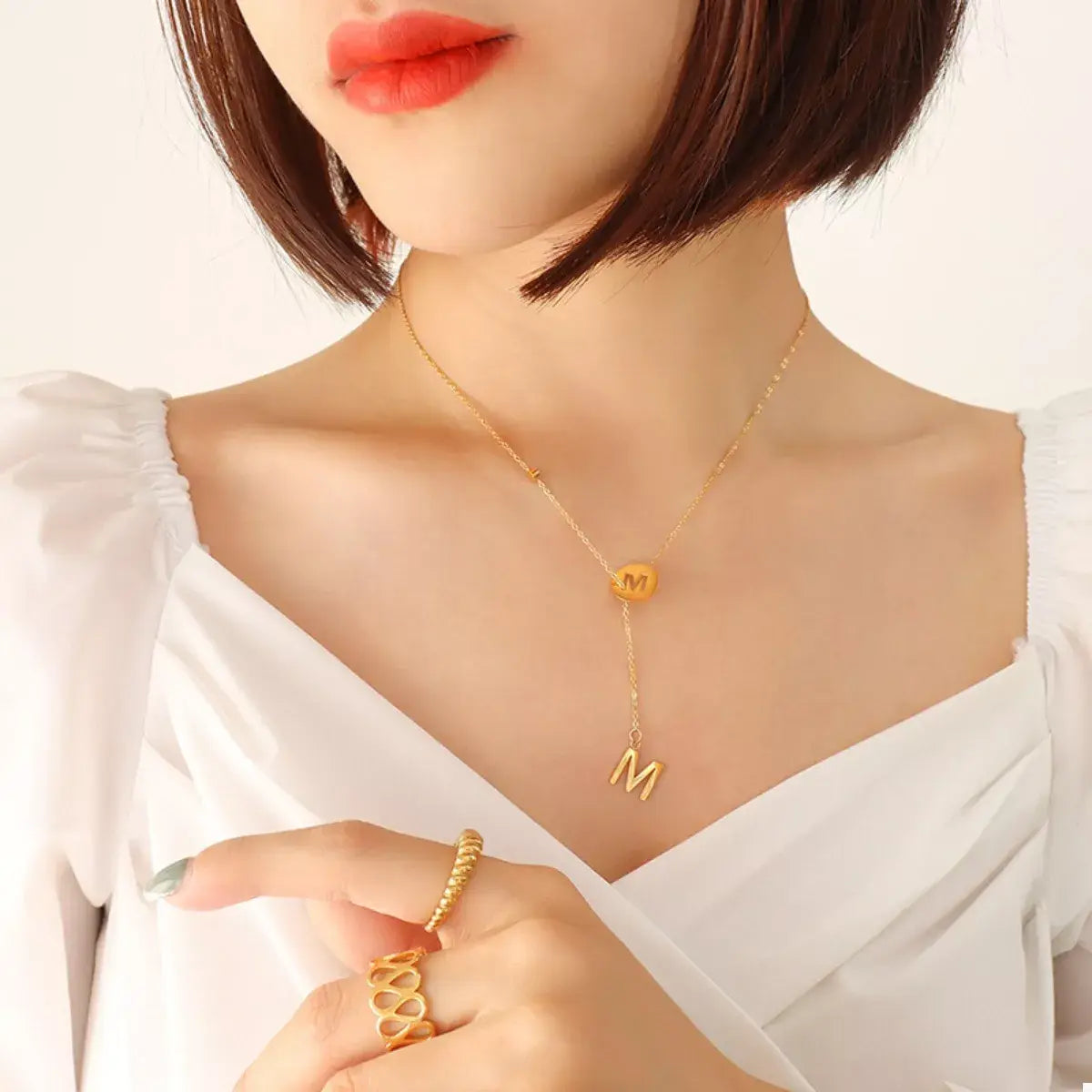 18K Gold-Plated Titanium Steel Letter Pendant Necklace - Trendsi - Flyclothing LLC