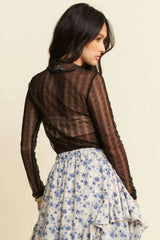 Davi & Dani Turtle Neck Lace Dotted Stretch Mesh Sheer Top - Trendsi - Flyclothing LLC