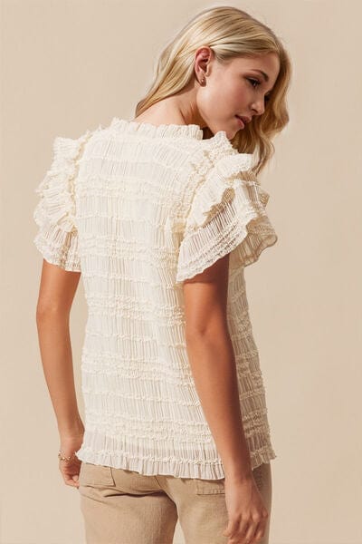 Oh Full Size Frill Notched Flounce Sleeve Blouse - Trendsi