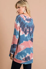 BiBi Tie Dye French Terry Pull Over with Front Stitching Detail - Trendsi - Flyclothing LLC