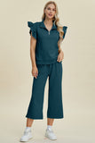 Double Take Full Size Texture Ruffle Short Sleeve Top and Wide Leg Pants Set - Trendsi
