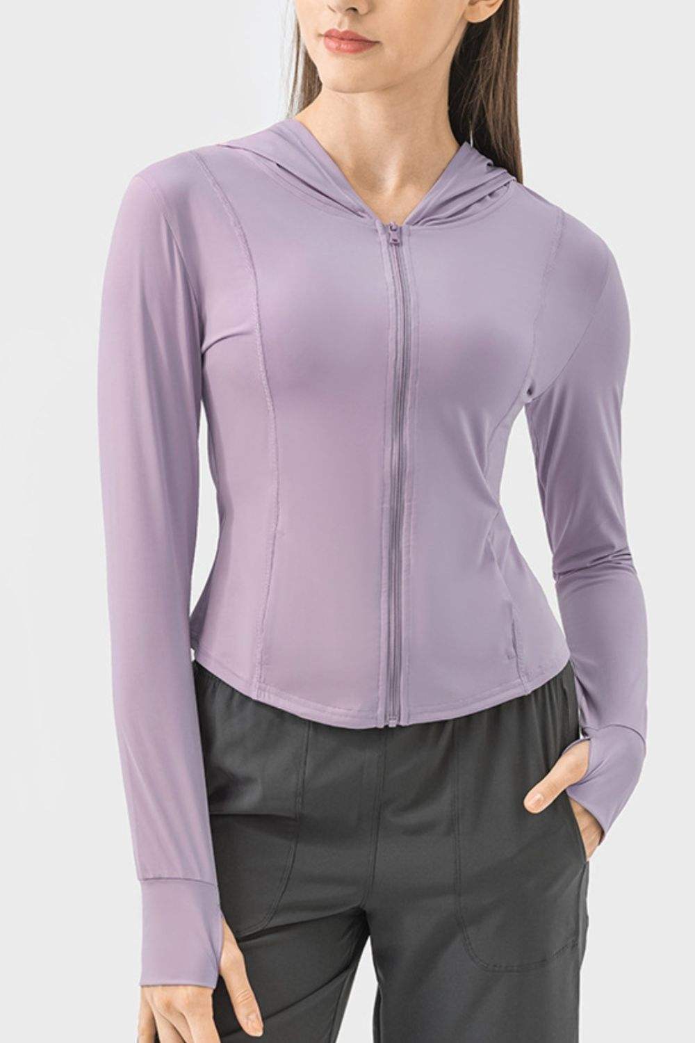 Pocketed Zip Up Hooded Long Sleeve Active Outerwear - Trendsi - Flyclothing LLC