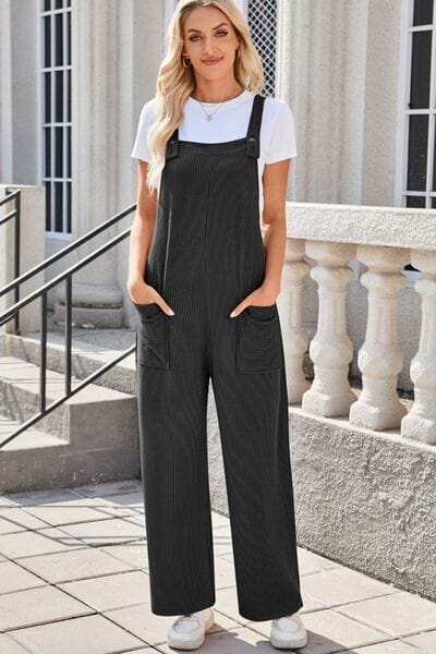 Lovelet Square Neck Wide Strap Overalls with Pockets - Trendsi - Flyclothing LLC