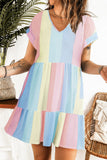 Color Block V-Neck Short Sleeve Mini Dress - Trendsi