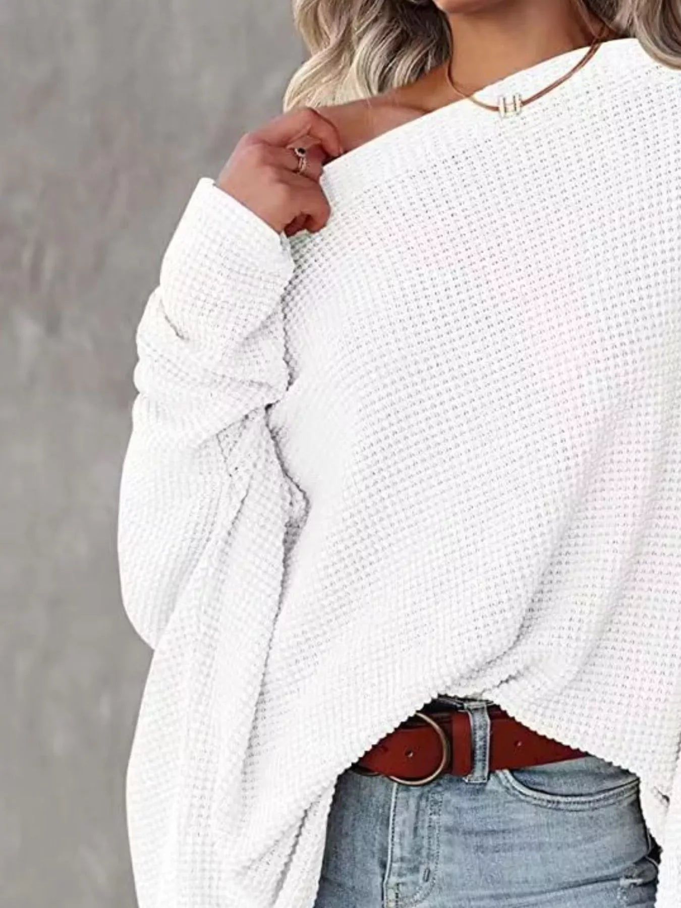 Waffle Knit Boat Neck T-Shirt - Trendsi - Flyclothing LLC