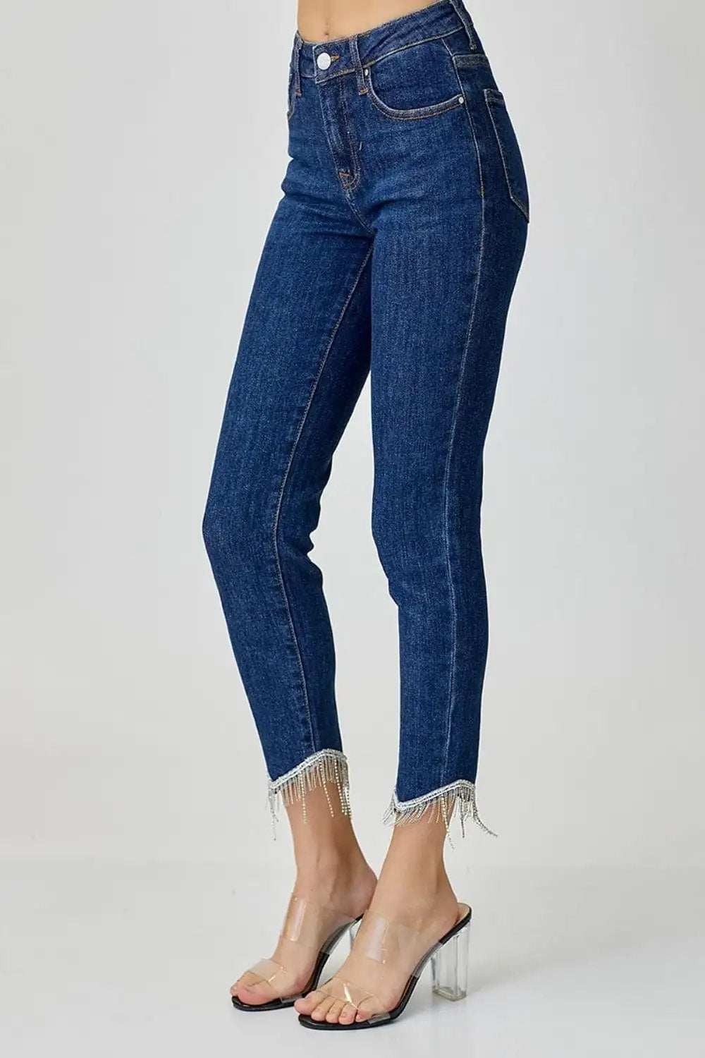 RISEN Full Size Embellished Mid Rise Crop Skinny Jeans - Trendsi - Flyclothing LLC