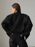 Sequin Detail Pocketed Long Sleeve Jacket - Trendsi