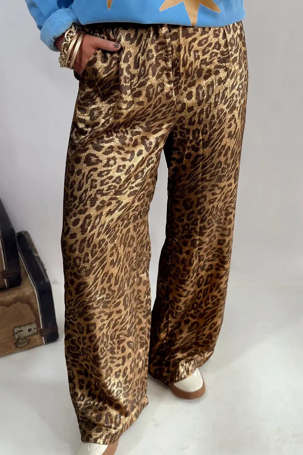 Multicolour Leopard Print Western Style Wide Leg Full Length Pants - Trendsi - Flyclothing LLC