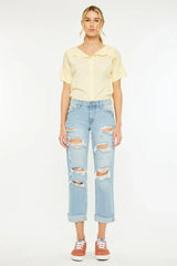 Kancan Mid Rise Distressed Boyfriend Jeans - Trendsi - Flyclothing LLC
