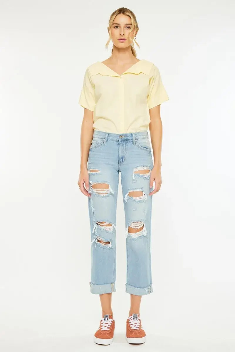 Kancan Mid Rise Distressed Boyfriend Jeans - Trendsi - Flyclothing LLC