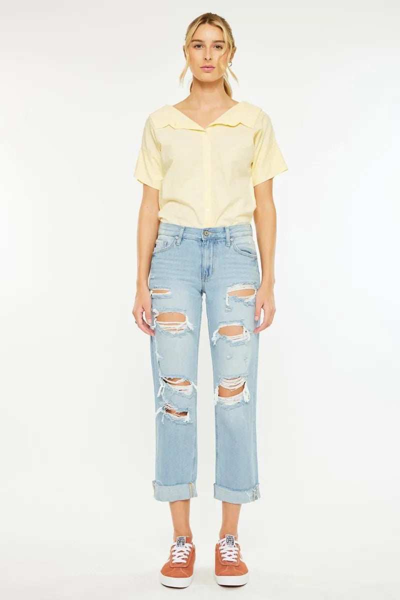 Kancan Mid Rise Distressed Boyfriend Jeans - Trendsi - Flyclothing LLC