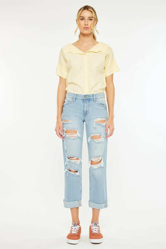 Kancan Mid Rise Distressed Boyfriend Jeans - Trendsi - Flyclothing LLC