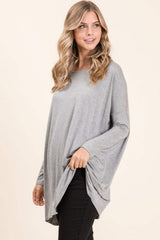 BOMBOM Round Neck Long Sleeve Oversized Top - Trendsi - Flyclothing LLC