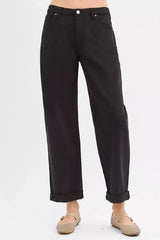 RISEN Tummy Control Mid Rise Ankle Barrel Relaxed Baggy - Trendsi - Flyclothing LLC
