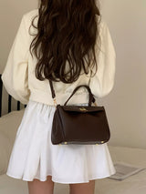 Golden Clasp Leather Crossbody Bag - Trendsi - Flyclothing LLC