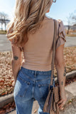 Ribbed Knit Ruffled Cap Sleeve Slim Fit Top - Trendsi