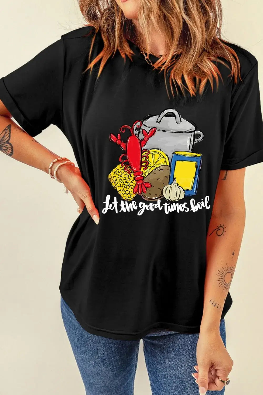 Graphic Round Neck Short Sleeve T-Shirt - Trendsi - Flyclothing LLC