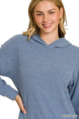 Zenana Ribbed Long Sleeve Hoodie - Trendsi - Flyclothing LLC