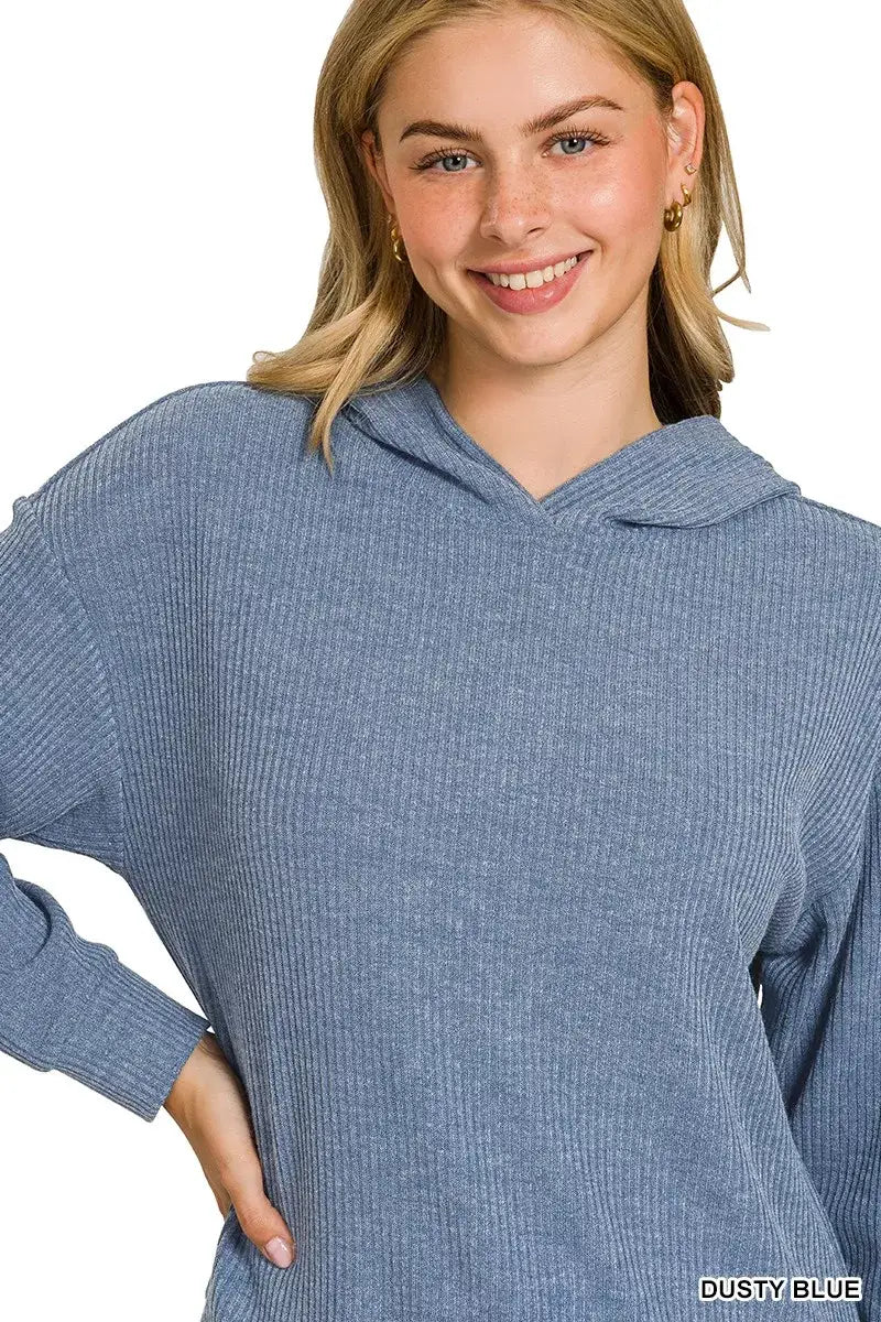 Zenana Ribbed Long Sleeve Hoodie - Trendsi - Flyclothing LLC