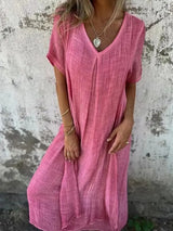 Full Size V-Neck Short Sleeve Midi Dress Plus Size - Trendsi - Flyclothing LLC